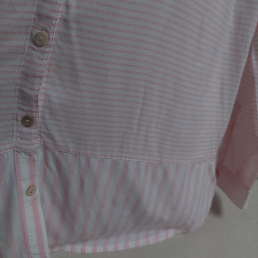 J Jill Pink White Stripped Tunic Top Button Down Light Silky Long Sleeve Size L - Picture 9 of 10